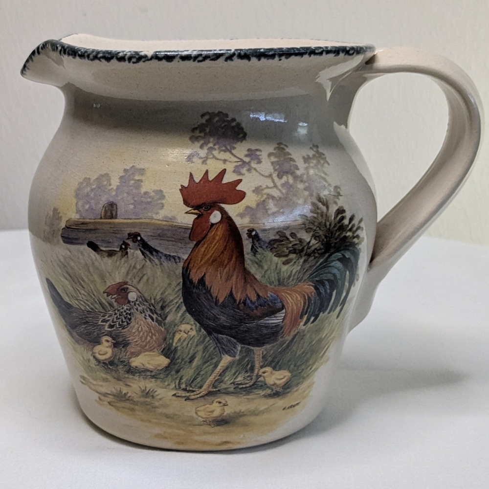 Casey Pottery Ceramic Pitcher Rooster Hen  Hand Made in Marshall Texas 5.75 in